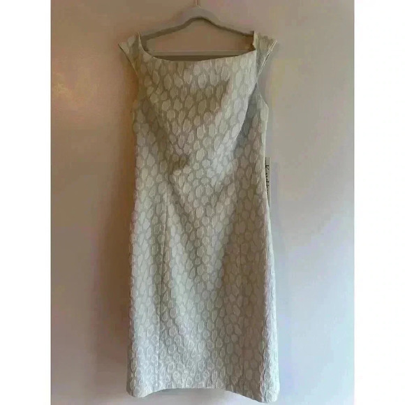 NWT Kay Unger Off the Shoulder Cream Leopard Print Knee Length Shift Dress 6 - Picture 1 of 6